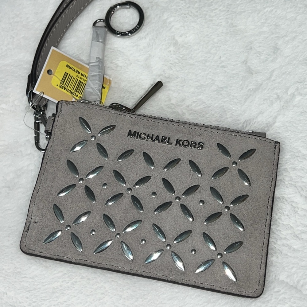 Michael Kors Taupe Wristlet with Silver Details also for key to NWT - Picture 1 of 6